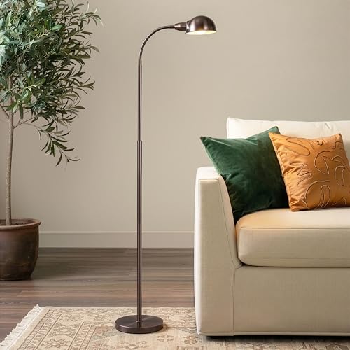 Brightech Regent LED Floor Lamp, Free Standing Corner Pole Light with Adjustable Gooseneck, Tall Bright Skinny Pharmacy Lamp for Office Desk, Living Room Sofa or Chair - Bronze - color: Bronze