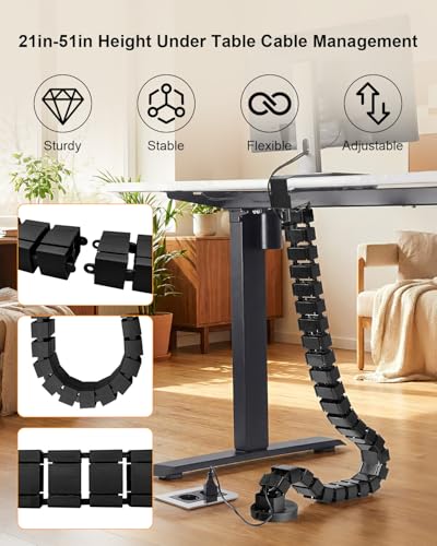 Clamp-On Under Desk Cable Management, Adjustable Vertebrae Cord Organizer