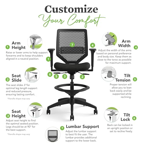 HON Solve Ergonomic Stool, Office Chair, Footring, ReActiv Back, Black - color: Black - Reactiv Back - Stool