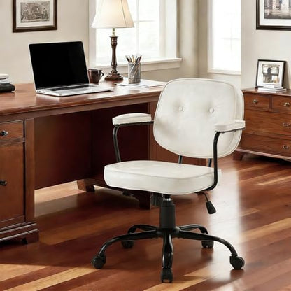 Compact Desk Chair with Arms & Wheels 360° Swivel Adjustable Vanity Chair Small Rolling Task Chair for Home Office, Bedroom, Study, Dressing Table - color: White-1