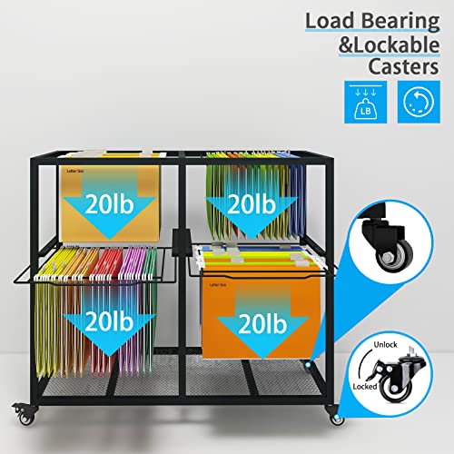 PUNCIA 2-Tier 2 Column Heavy Duty Metal Rolling File Carts for Letter Size