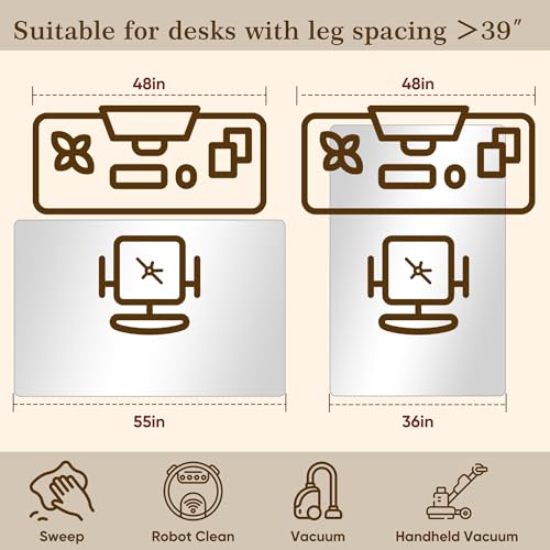 Tempered Glass Chair Mat for Hardwood Floor & Low Pile Carpet, 36" x 55" Heavy Duty Office Chair Mat with Non-Slip Pads, Scratch Resistant Floor Protector for Home Office - size: 36" x 55"