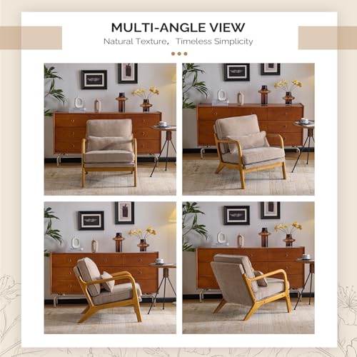 VINGLI Chenille Mid-Century Modern Accent Chair Set of 2, Cute Reading Arm Chair with Cushion & Lumbar Pillow & Solid Wood Frame for Lounge, Living Room, Reading Room, Bedroom, Light Khaki - color: Light Khaki