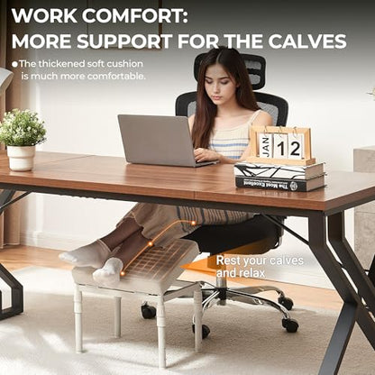 Adjustable Ottoman Pouf Footrest, 60 Degree Tilt, Beige | 4-Height, 28 Positions, Iron frame, Foam Cushion, 15.74 x 11.81 x 13.34 in, Under Desk, Living room, Home Office - color: Beige