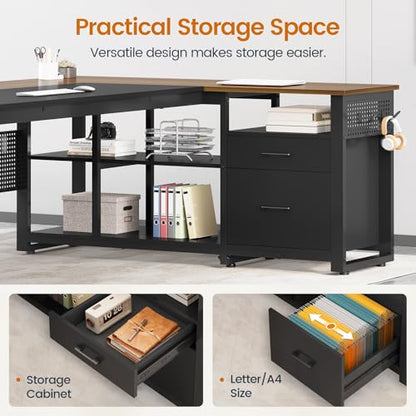 UPOSOJA 71" L Shaped Executive Desk, Office Desk with Storage Drawers - color: Walnut, size: 2 Drawers