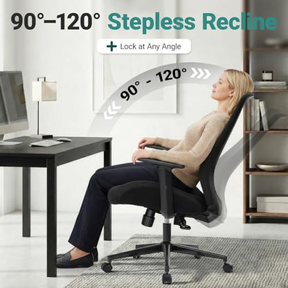 Big and Tall Home Office Desk Chair 400lb Capacity for Heavy People, Ergonomic Wide Mesh Desk Chair with Stepless Recline & Lock, 5.5" Thick Cushion, High Back, Adjustable Height & Armrests - color: Black