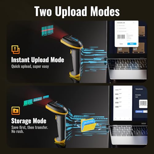 Tera Barcode Scanner with Battery Indicator: 1D Wireless, 5100 Yellow | USB Wired 2.4G Wireless Reader, 2200mAh Battery, 1D Laser Scanning, IP54 Protection, Retail Checkout Warehouse Library School - color: 1D Yellow