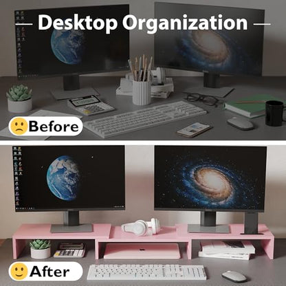 BONTEC Dual Monitor Stand Riser, Adjustable Length & Swivel Angle, Pink - color: Pink, size: 42.5 in