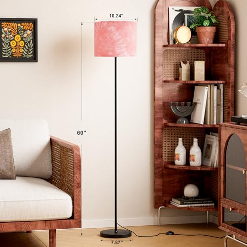 Ambimall 60'' Modern Floor Lamp with Shade, Tall Lamps for Living Room, Bedroom, Office, Dining Room, Hand-Dyed Pink Lampshade(Without Bulb) - color: hand-dyed pink, size: 60 Inches(Without Bulb)