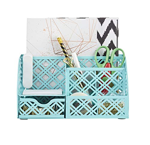 Exerz Mesh Desk Organizer 7 Compartments Metal Pen Holder Office Turquoise - color: F7 Turquoise