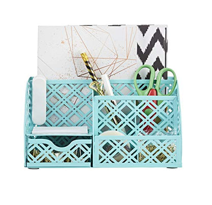 Exerz Mesh Desk Organizer 7 Compartments Metal Pen Holder Office Turquoise - color: F7 Turquoise