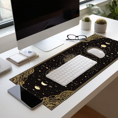 HOMETITUTE Large Mouse Pad 31.5x11.8 Inch Gaming Mousepad Golden Moon Phase Astrology Art Non-Slip Keyboard Desktop Protector Mat XL Mouse Pad for Home Office Laptop Wireless Mice Accessories - color: Golden Moon Phase Astrology Art