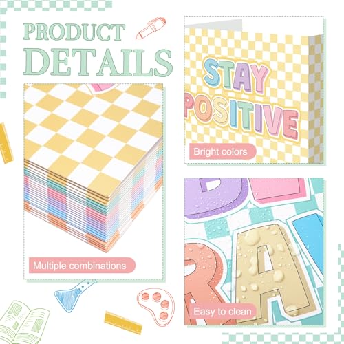 Honoson 24 Pcs Inspirational Privacy Folders for Students | Cardboard Desk Shields with Motivational Words, 6 Designs for Classroom Study, Tri-fold Exam Dividers, Bulk Test Boards - style: Pastel Checkerboard