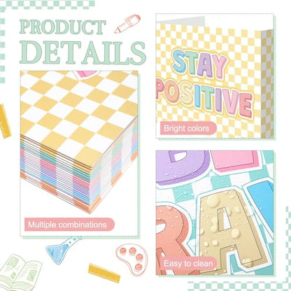 Honoson 24 Pcs Inspirational Privacy Folders for Students | Cardboard Desk Shields with Motivational Words, 6 Designs for Classroom Study, Tri-fold Exam Dividers, Bulk Test Boards - style: Pastel Checkerboard