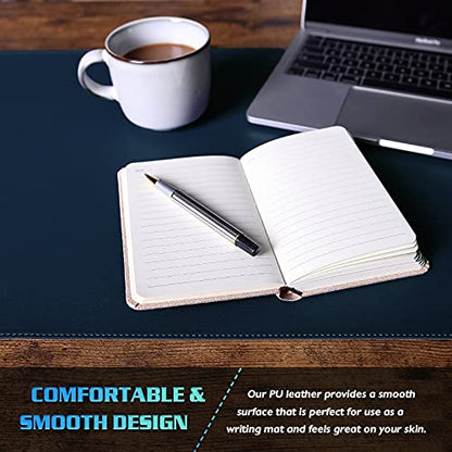 K KNODEL Small Sewing Leather Desk Mat, Desk Pad (Dark Blue, 23.6" x 13.8") - color: Dark Blue/Yellow, size: 23.6" x 13.8"
