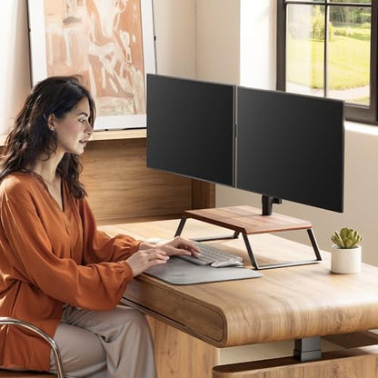 AOKCOS Dual Monitor Stand Riser for 12-27 Inch Computer Screens, Freestanding Double Monitor Stand for Desk, Adjustable Dual Monitor Mount Each Arm Hold up to 22lbs, VESA 75x75/100x100mm