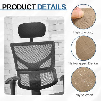 uxcell Office Chair Pillow Cover, Office Chair Headrest Attachment Mesh Removable Headrest Protector for Home Desk Computer Chairs, Khaki - color: Khaki