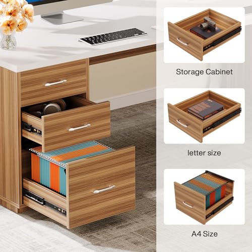 Tribesigns 85.8-Inch L-Shaped Executive Desk, Extra Large Home Office Desk - color: White & Brown