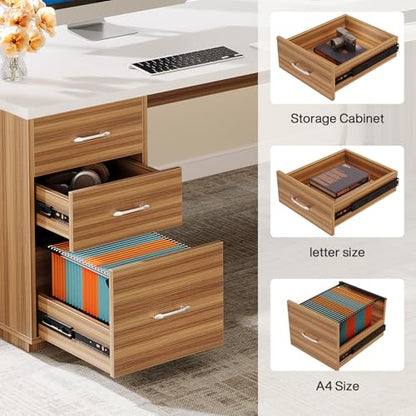 Tribesigns 85.8-Inch L-Shaped Executive Desk, Extra Large Home Office Desk - color: White & Brown