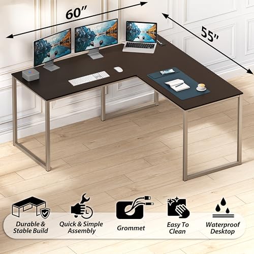 SHW Mission 55 x 60 L-Shape Home Office Computer Desk, Espresso - color: Espresso, size: 55-Inch L-Shaped