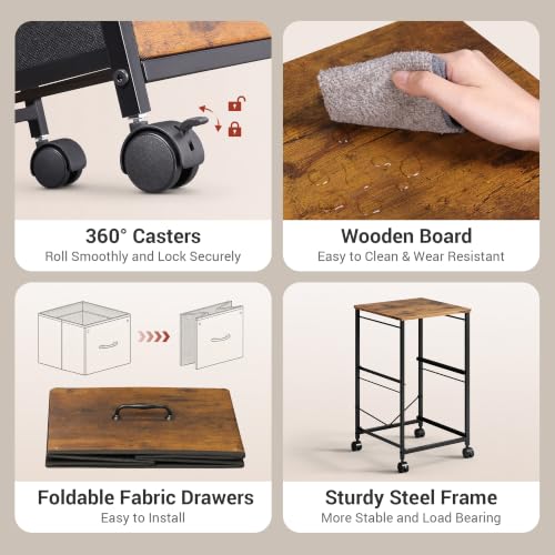 DEVAISE 2 Drawer Mobile File Cabinet, Rolling Printer Stand - color: Rustic Brown Wood Grain Print