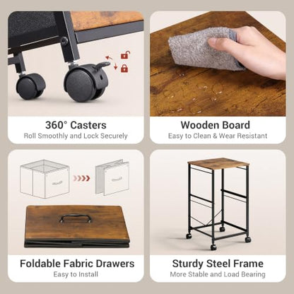 DEVAISE 2 Drawer Mobile File Cabinet, Rolling Printer Stand - color: Rustic Brown Wood Grain Print