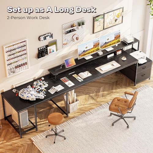 PRAISUN 66" L Shaped Gaming Desk with LED Lights & Power Outlets - color: Black
