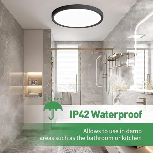 4PK 15.8Inch Dimmable Black LED Flush Mount Ceiling Light,32W,3480LM,5CCT | 2700K/3000K/4000K/5000K/6000K CCT, Black Close to Ceiling Round Flat Panel Light, Super Slim LED Ceiling Light for Bedroom - color: Dimmable - Black