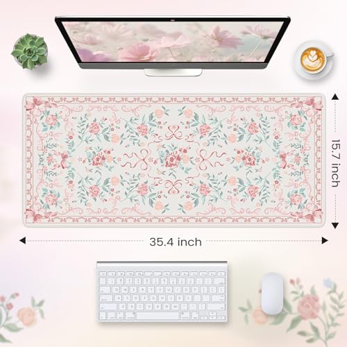 HAOCOO Pink Bow Laptop Mat, 35.4" x 15.7" Deskmat for Office Cubicle Desk - color: D-pink Bow, size: 35.4" x 15.7"