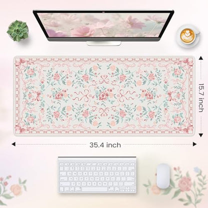 HAOCOO Pink Bow Laptop Mat, 35.4" x 15.7" Deskmat for Office Cubicle Desk - color: D-pink Bow, size: 35.4" x 15.7"