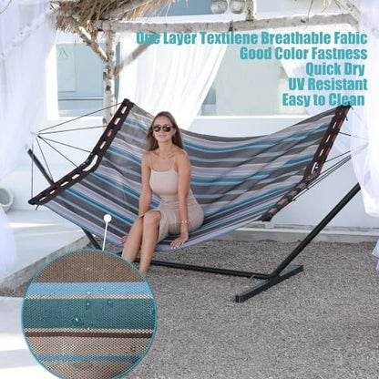 TegerDeger 12FT 2 Person Hammock with V Shaped Spreader Bar -Brown Stripes - color: Brown Stripes
