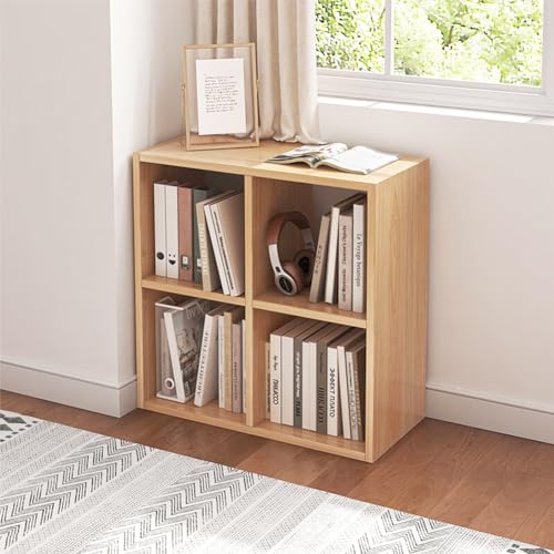 NELYE 4 Cube Organizer Bookcase Oak Open Shelf | Suitable for 11-inch Fabric Storage Bins, Simple Compartments Bookshelf, Holds 20 Lbs per Cube - color: Oak, size: 4-Cube