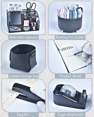 Black Desk Accessories and Organizers with Desk Organizer and 360°Rotating Pen Holder stapler Pen and a Lot of Office Black Office Supplies Beautifully Presented in a Gift Box - color: Black