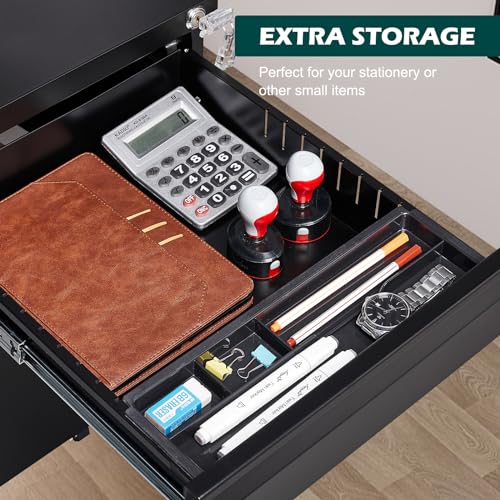 3 Drawer Mobile Locking File Cabinet, Anti-tilt Design Metal Vertical Filing Cabinet, Rolling Desk Filing Cabinet fits Letter/Legal/A4 Size for Home Office,Black - color: Black, style: 3A