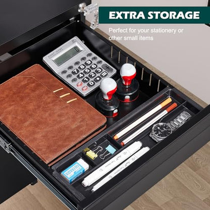 3 Drawer Mobile Locking File Cabinet, Anti-tilt Design Metal Vertical Filing Cabinet, Rolling Desk Filing Cabinet fits Letter/Legal/A4 Size for Home Office,Black - color: Black, style: 3A