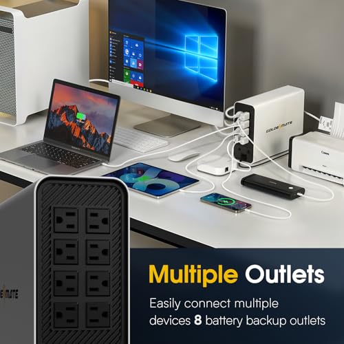 GOLDENMATE 1000VA/600W Lithium UPS Battery Backup & Surge Protector, White - color: White