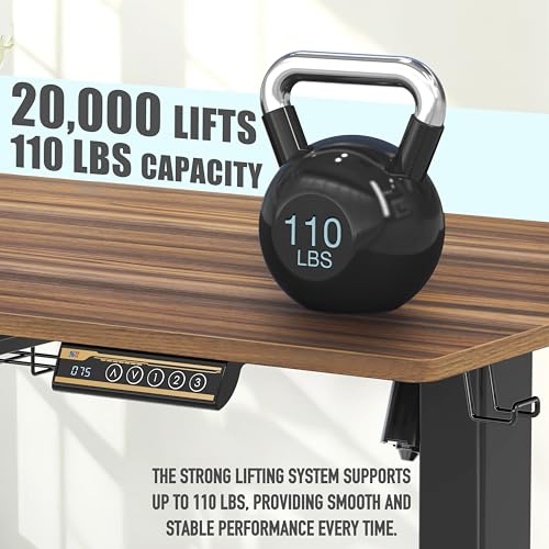SHW 48-Inch Electric Height Adjustable Standing Desk w/Drawer, Walnut - color: Walnut, size: 48-Inch