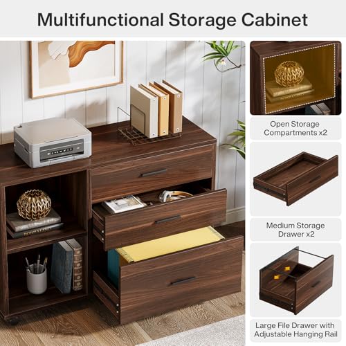 Tribesigns 63" L Shaped Desk with Storage, Executive Office Desk with Mobile Lateral File Cabinet Combo, Large Computer Table with Drawers and Shelves, Business Furniture Set for Home Office, Walnut - color: Walnut