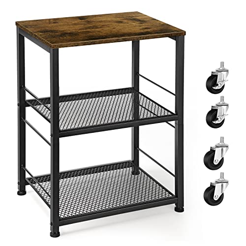 OYEAL Small Nightstand Industrial Square End Table with Storage Shelf Farmhouse Sofa Side Table for Small Spaces, Narrow Bedside Table for Living Room Bedroom, Stable Metal Frame, Rustic Brown - color: Rustic Brown