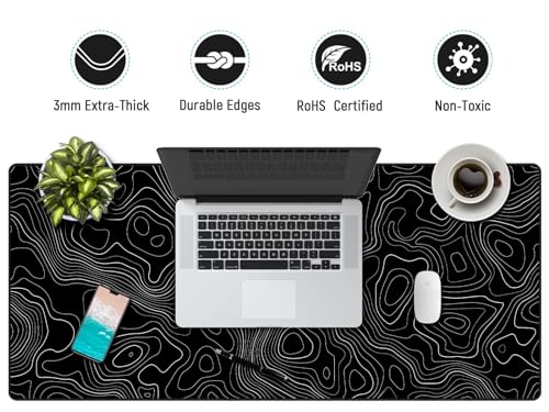 JIALONG Black Topographic Large Gaming Mouse Pad, XXL Mousepad, Big Mouse Mat Desk Pad for Keyboard and Mouse, Gaming Computer Laptop PC Desk Office Accessories - color: Black Topographic