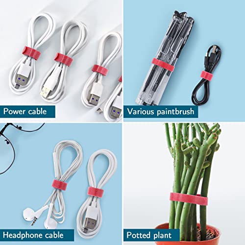 50PCS Reusable Adjustable Cable Ties, Microfiber Cloth for Computer Cable Management (Red) - color: Red