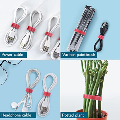 50PCS Reusable Adjustable Cable Ties, Microfiber Cloth for Computer Cable Management (Red) - color: Red