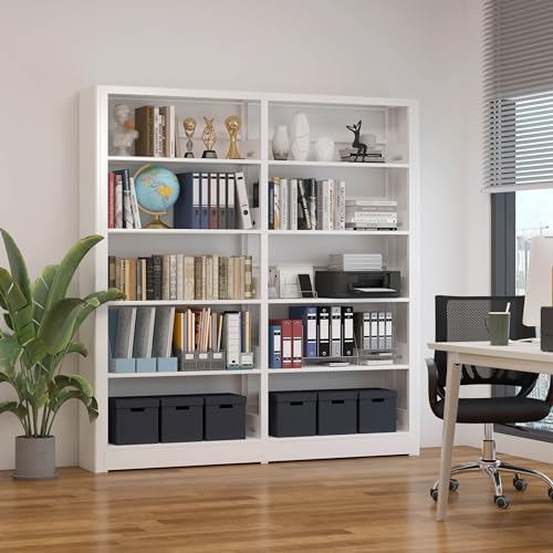 White Bookshelf, 5-Tier Bookshelf with Adjustable Storage Shelves, Freestanding Bookcases and Bookshelves, Wide Bookshelf for Home Office, Living Room, Bed Room, Including Book Stopper (White) - color: White, size: 69"H*69"W