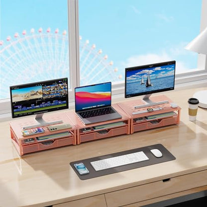 Computer Monitor Stand Riser with Drawer - color: Rose Gold