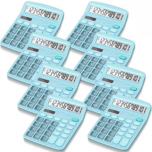 8 Pack 12 Digits Calculator Bulk Calculators Desktop Solar and Battery Dual Power Large LCD Display and Sensitive Butto Handheld for Office, School, Home(Blue) - color: Blue