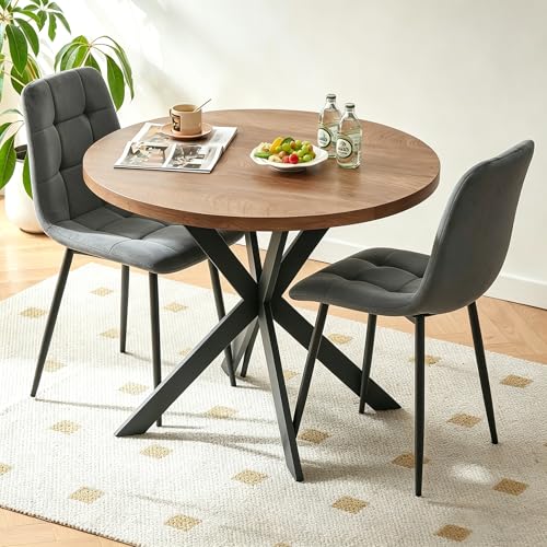 Homedot 3 Pieces Kitchen Table Set for 2, Modern Brown Dining Table Set with 2 Seated Dining Chairs Upholstered, Space Saving Wooden Bistro Dinette Set with Grey Dining Room Chairs for Living Room - color: Grey, size: 1* Round Table+2*Chair