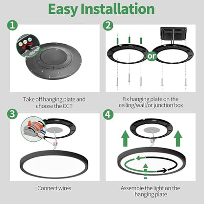 24Inch Black Large LED Flush Mount Ceiling Light, 50W, 5480LM, 3CCT | 3000K/4000K/6000K CCT Selectable, Black Close to Ceiling Round Flat Panel Light, Super Slim LED Ceiling Light for Bedroom - color: Black, size: 24" 1PK