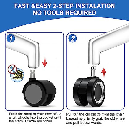 Steelcase Office Chair Casters - 5 Set Rolling Wheels for Desk Chairs, Fit Most Brands and Floors - style: Black + Silver
