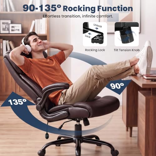 Ergonomic Office Chair, High Back Executive Leather Desk Chair - color: Coffee