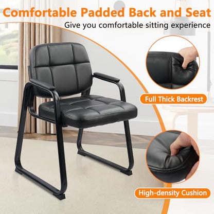 CLATINA Waiting Room Guest Chair, Leather Stationary Office Reception Chairs No Wheel, Comfy Padded Arms and Seld Base, for Conference Room Lobby Home Computer Desk Bedroom Elderly, Black 8 Pack - color: Inky, size: 8 Pack